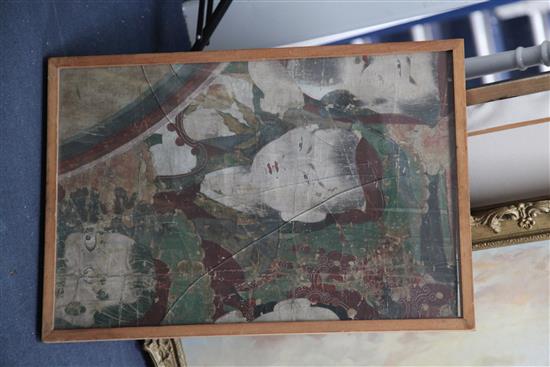Three Chinese fragmentary temple paintings of immortals, 17th/18th century, the largest 157.5cm x 64cm
